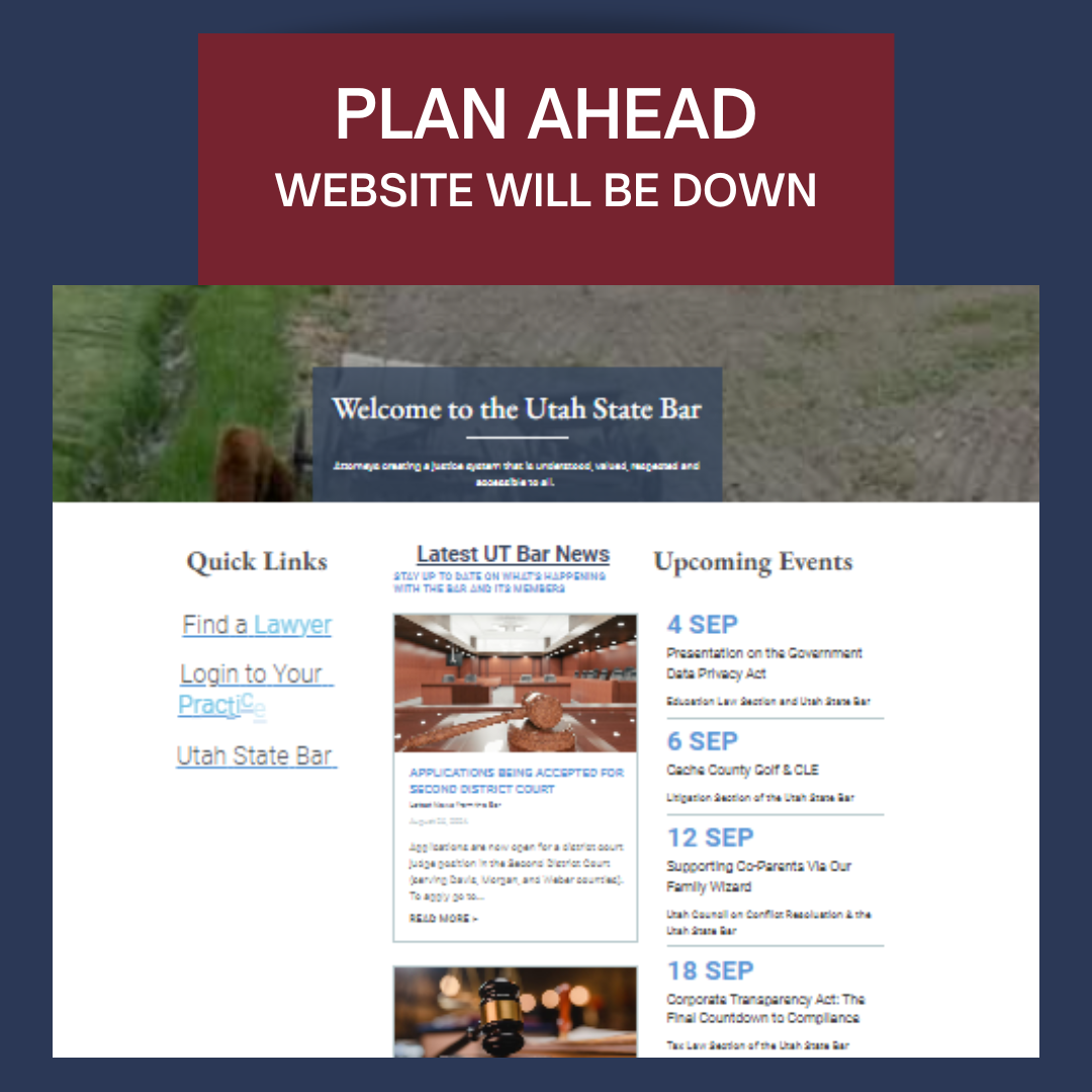 Notice of the Bar's website going down for maintenance