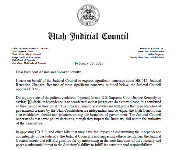 Judicial Council Opposes HB 512, Protecting Judicial Independence