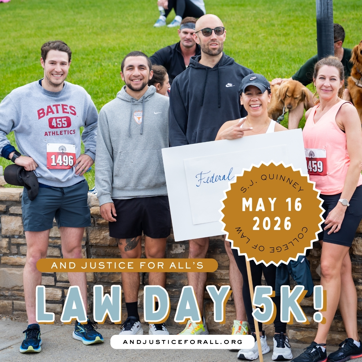 Runners holding a sign for Law Day 5K