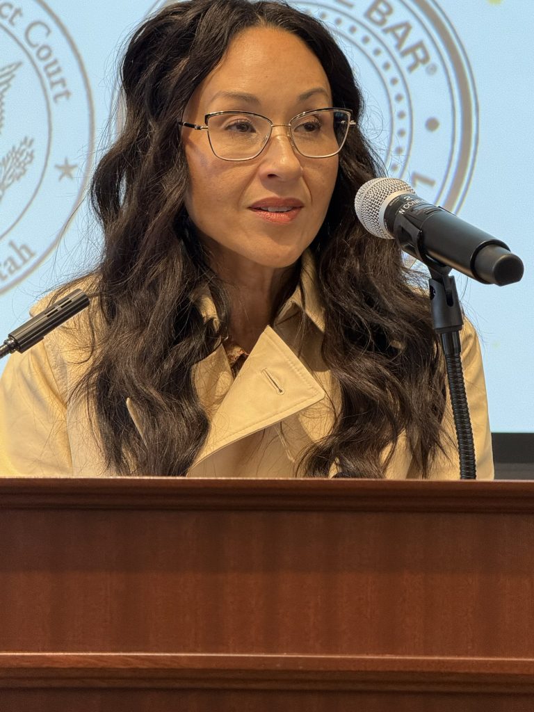 Bar President Kim Cordova speaks at May 22, 2026, Admission Ceremony